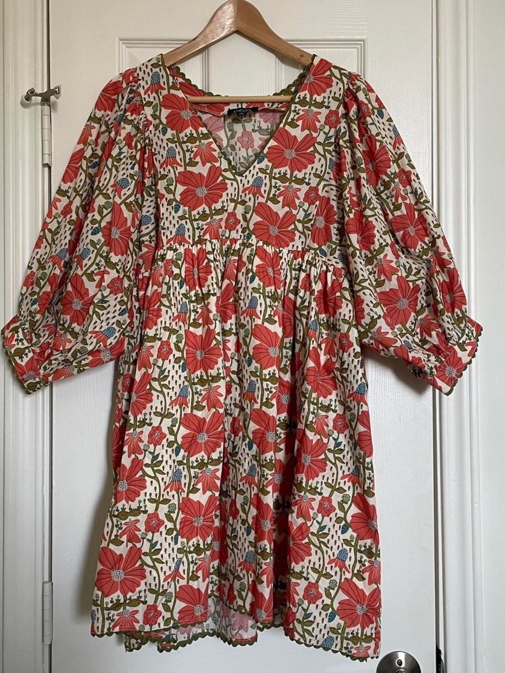Red Floral V-Neck Babydoll Dress
